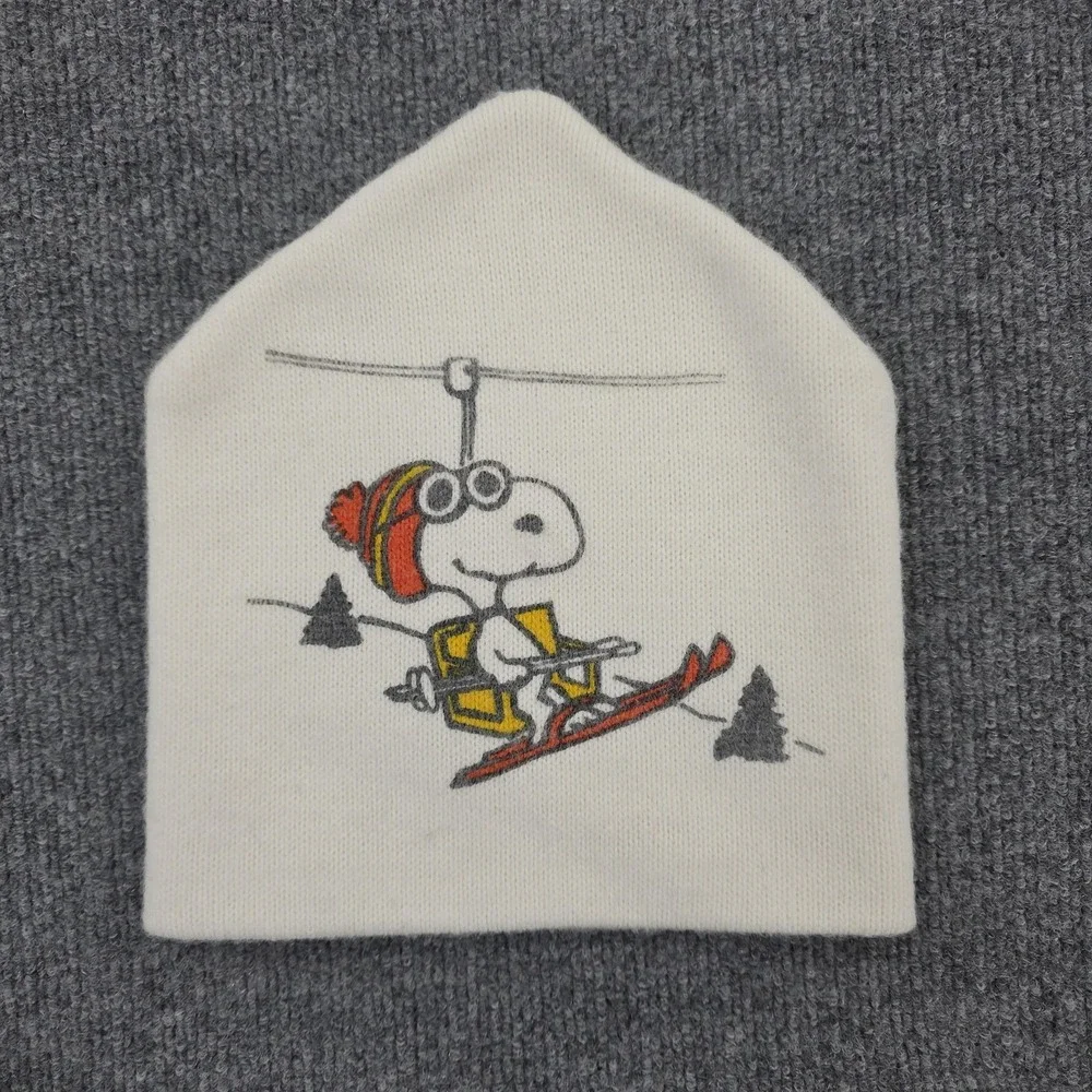 Vintage Snoopy‎ Peanuts Hat Beanie One Size White Knit Ski Made USA Winter
